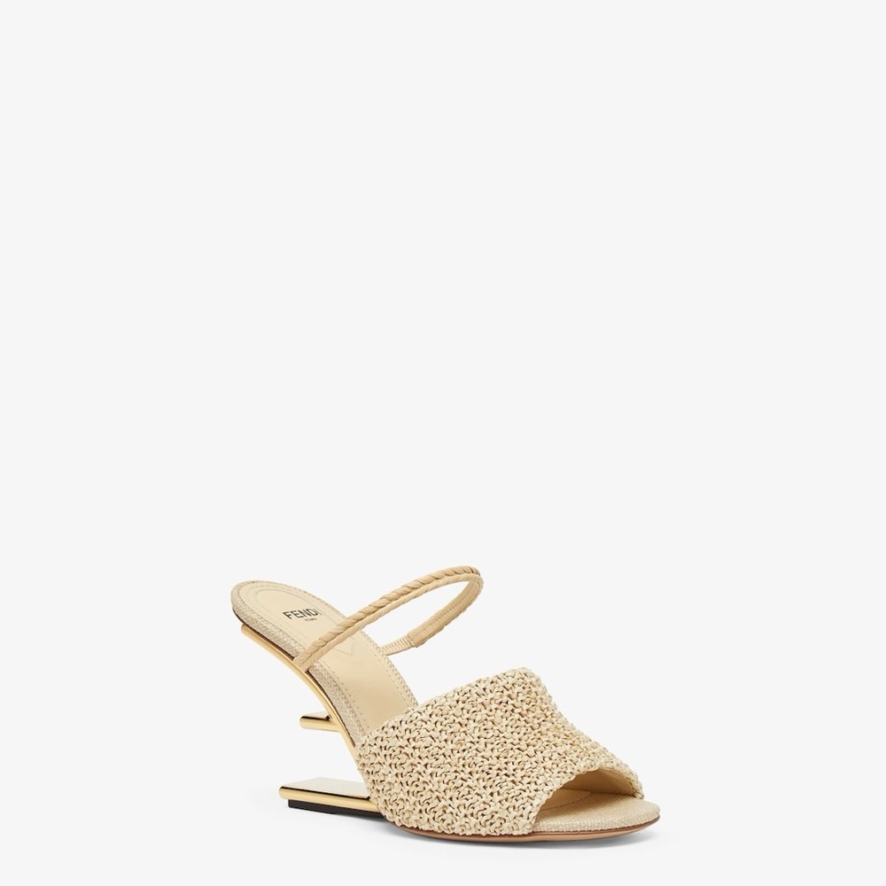 Fendi Cream Woven Heeled Sandals